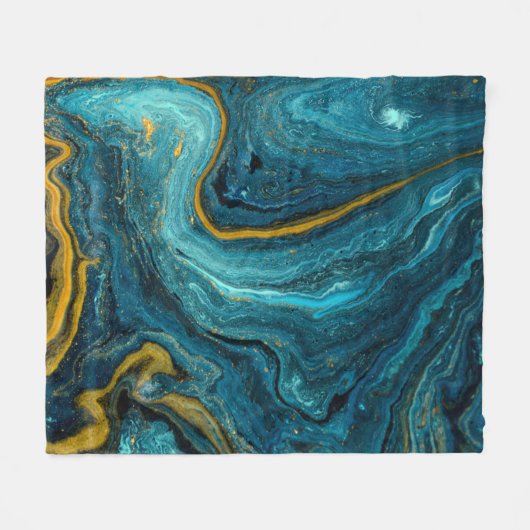 Moderne blauwe, groene, Abstracte kunstmarmer Fleece Deken (Voorkant (Horizontaal))