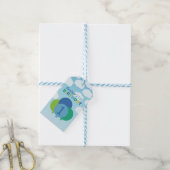 Moderne Blauwe Groene Ballonnen Baby Jongen Eerste Cadeaulabel (Met Touw)