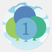 Moderne Blauwe Groene Ballonnen Baby Jongen Eerste Ronde Sticker (Voorkant)