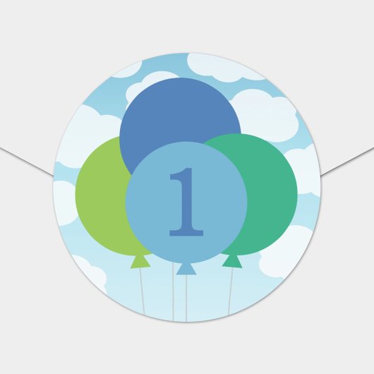 Moderne Blauwe Groene Ballonnen Baby Jongen Eerste Ronde Sticker