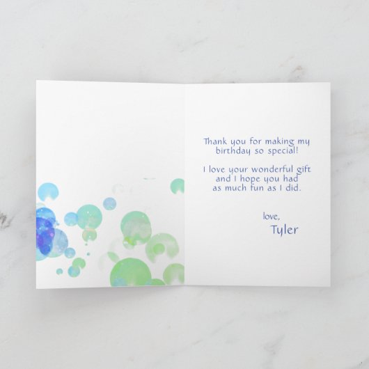 Moderne Blauwe Groene Bellen Kinder Foto Verjaarda Bedankkaart (Binnen)