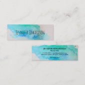 Moderne, blauwe, groene blauwgroen waterverf splaa mini visitekaartje (Voorkant / Achterkant)