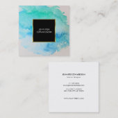Moderne blauwe groene blauwgroen waterverf splash vierkante visitekaartje (Voorkant / Achterkant)