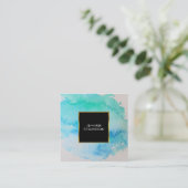 Moderne blauwe groene blauwgroen waterverf splash vierkante visitekaartje (Staand voorkant)