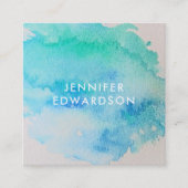 Moderne blauwe groene blauwgroen waterverf splash vierkante visitekaartje (Voorkant)