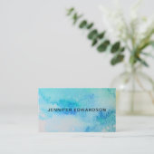 Moderne blauwe groene blauwgroen waterverf splash visitekaartje (Staand voorkant)