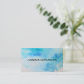Moderne blauwe groene blauwgroen waterverf splash visitekaartje (Staand voorkant)