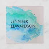 Moderne blauwe groene blauwgroen waterverf vierkante visitekaartje (Voorkant)