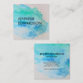 Moderne blauwe groene blauwgroen waterverf vierkante visitekaartje (Voorkant / Achterkant)