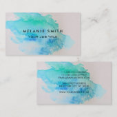 Moderne blauwe groene blauwgroen waterverf visitekaartje (Voorkant / Achterkant)
