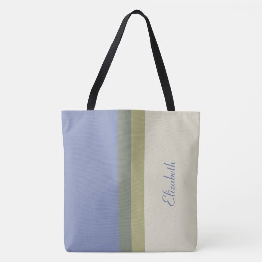 Moderne blauwe groene Cream Aangepaste naam kleure Tote Bag (Voorkant)
