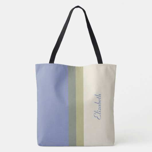 Moderne blauwe groene Cream Aangepaste naam kleure Tote Bag (Achterkant)