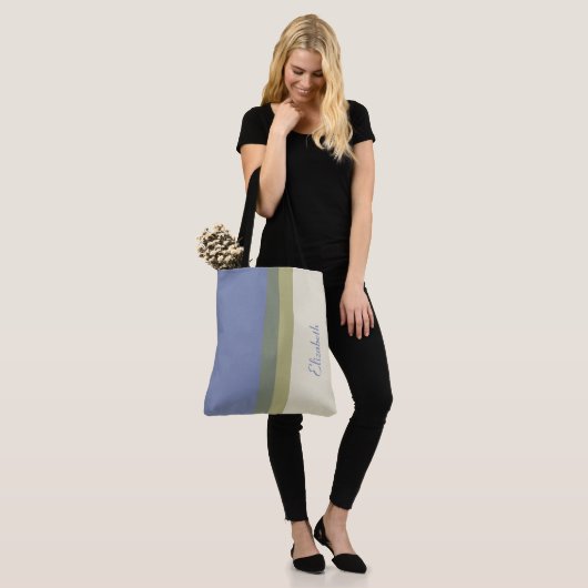 Moderne blauwe groene Cream Aangepaste naam kleure Tote Bag (Op model)