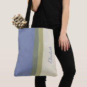 Moderne blauwe groene Cream Aangepaste naam kleure Tote Bag (Dichtbij)