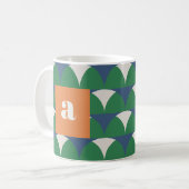 Moderne blauwe groene geometrische retro-gepersona koffiemok (Voorkant links)