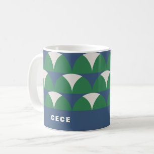 Moderne blauwe groene geometrische retro-gepersona koffiemok