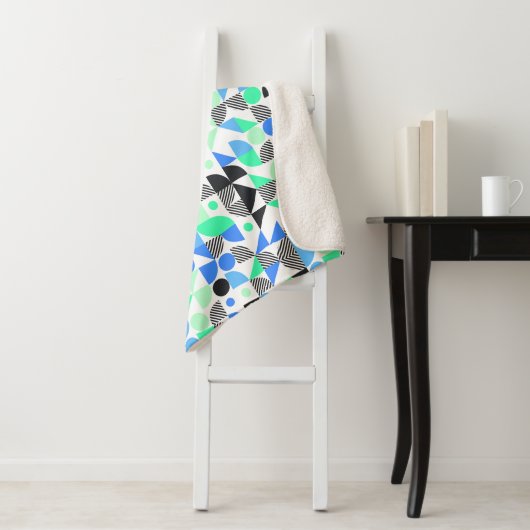 Moderne Blauwe Groene Geometrische Vormen Sherpa Deken (In situ)