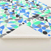 Moderne Blauwe Groene Geometrische Vormen Sherpa Deken (3/4)