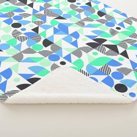 Moderne Blauwe Groene Geometrische Vormen Sherpa Deken (3/4)