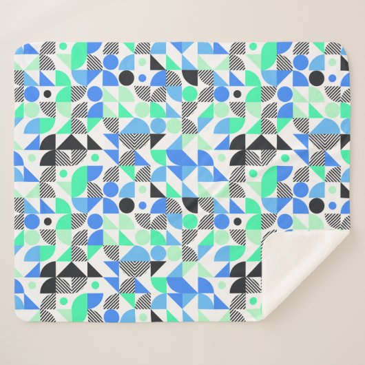 Moderne Blauwe Groene Geometrische Vormen Sherpa Deken (Voorkant (horizontaal))