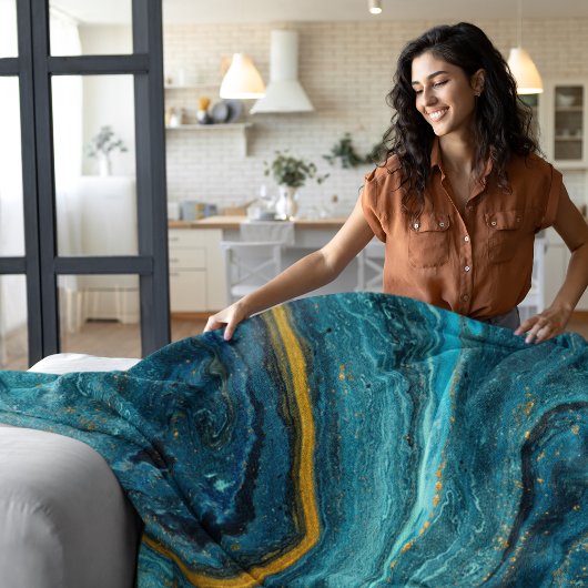 Moderne Blauwe Groene Gouden Stof Abstracte Kunst  Fleece Deken