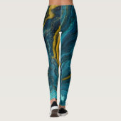 Moderne blauwe groene goudkleurige Abstracte kunst Leggings (Achterkant)