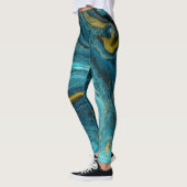 Moderne blauwe groene goudkleurige Abstracte kunst Leggings (Links)