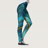 Moderne blauwe groene goudkleurige Abstracte kunst Leggings (Rechts)