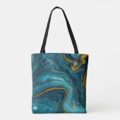 Moderne blauwe groene goudkleurige Abstracte kunst Tote Bag (Achterkant)