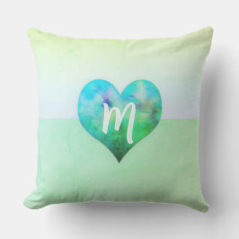 Moderne Blauwe Groene Grunge Hart Monogram Buitenkussen