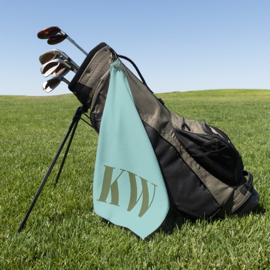 Moderne Blauwe Groene Monogram Beginletters Gepers Golfhanddoek (Groen)