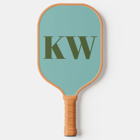 Moderne Blauwe Groene Monogram Beginletters Gepers Pickleball Paddle (Voorkant)