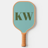 Moderne Blauwe Groene Monogram Beginletters Gepers Pickleball Paddle (Achterkant)