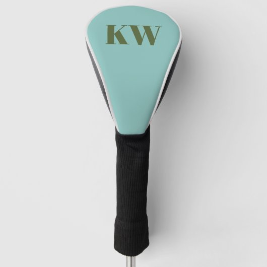 Moderne blauwe groene monogram initiaal gepersonal golfheadcover (Voorkant)