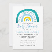 Moderne Blauwe Groene Regenboog Baby Shower Baby J Kaart (Voorkant)