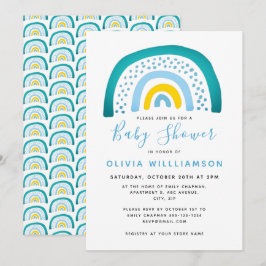 Moderne Blauwe Groene Regenboog Baby Shower Baby J Kaart