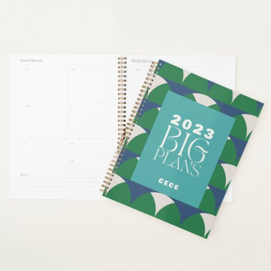 Moderne blauwe groene retro geometrische grote pla planner (Display)