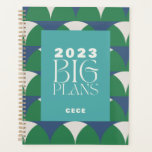 Moderne blauwe groene retro geometrische grote pla planner<br><div class="desc">Moderne blauwgroene retro geometrische elegante typografie grote plannen</div>