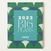 Moderne blauwe groene retro geometrische grote pla planner (Achterkant)