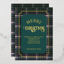 Moderne blauwe groene tartan goud folie kerst
