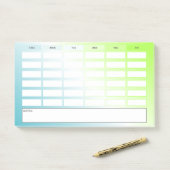 Moderne blauwe groene verloop wekelijkse planning post-it® notes (Op bureau)