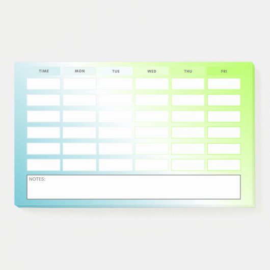 Moderne blauwe groene verloop wekelijkse planning post-it® notes (Voorkant)