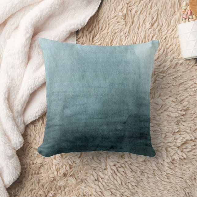 Moderne Blauwe Groene Waterverf Abstract Kussen (Deken)