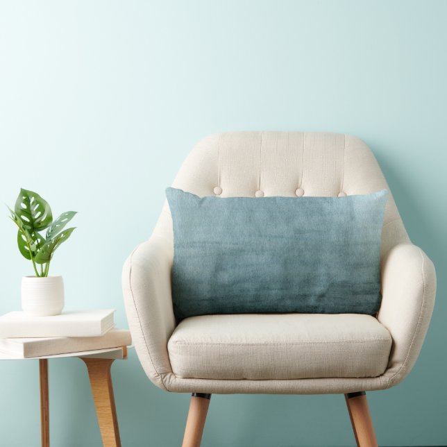 Moderne Blauwe Groene Waterverf Abstract Kussen (Stoel)