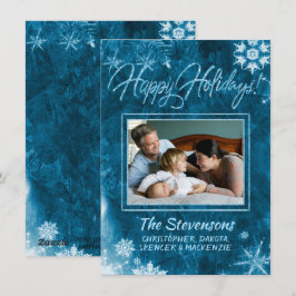 Moderne Blauwe Grunge Sneeuwvlok Foto Gelukkig Feestdagenkaart