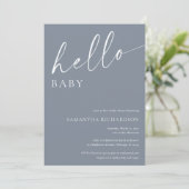 Moderne blauwe hallo baby baby shower kaart (Staand voorkant)