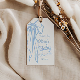 Moderne Blauwe Hand Geschreven Getrokken Bow Baby  Cadeaulabel