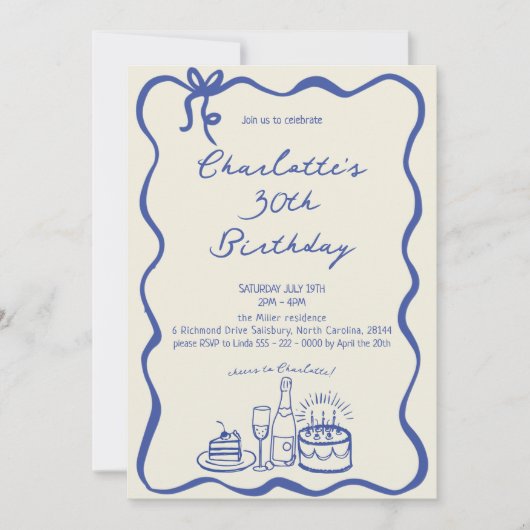 MODERNE BLAUWE Hand Getrokken 30ste Verjaardag Uit Kaart (Voorkant)