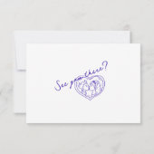 Moderne blauwe hand getrokken retro leuk funky bru RSVP kaartje (Achterkant)