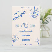 Moderne Blauwe Hand getrokken Verlovingsfeestuitno Kaart (Staand voorkant)